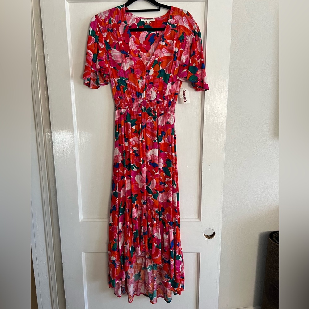 High-Low Floral Maxi Dress in Red and Pink